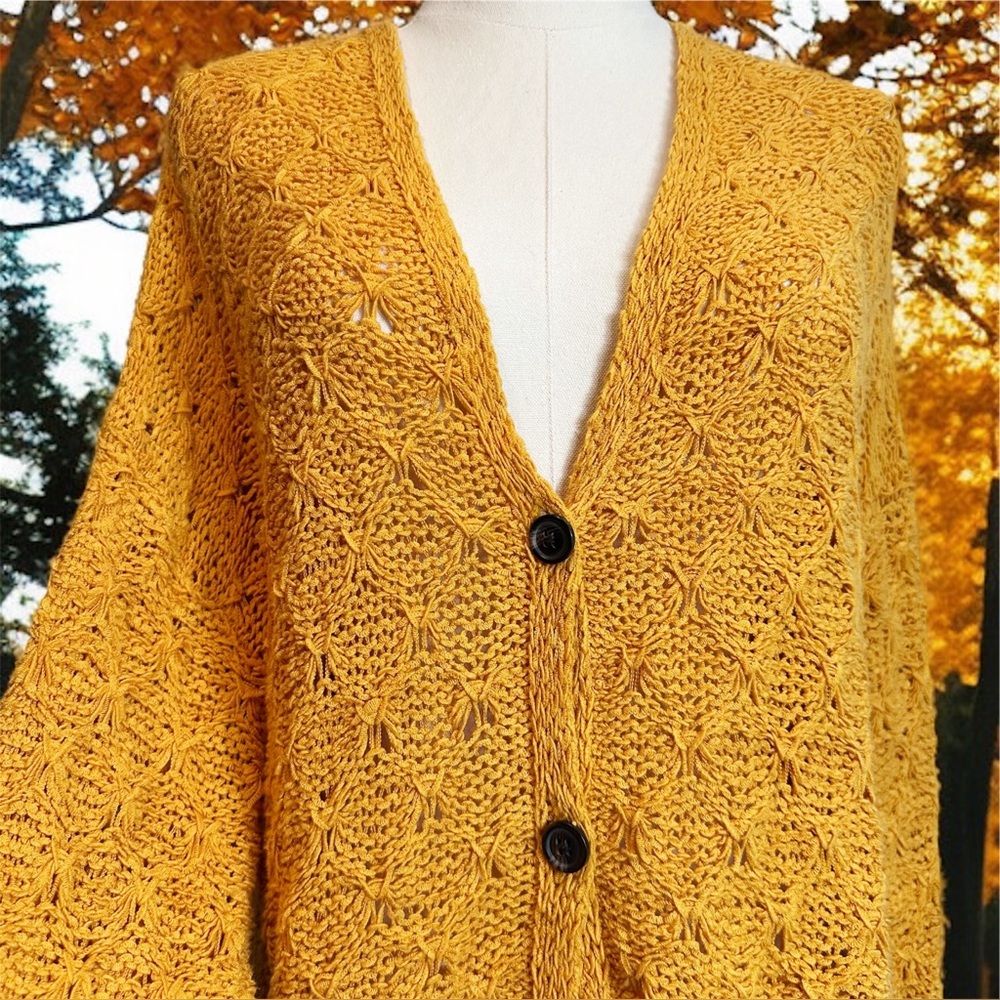 American Eagle Outfitters Mustard Button Front Cropped Cardigan Sweater